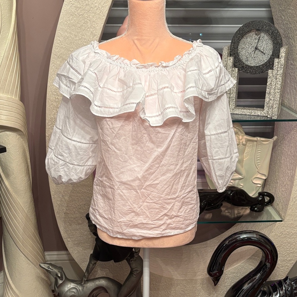 Parker White Off-Shoulder Ruffle Blouse